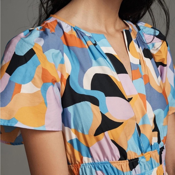 Anthropologie Somerset Tiered Maxi Dress Abstract Orange Print Women’s XLP - Picture 3 of 11